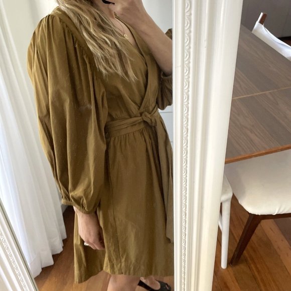 YAS Medium 10 Mustard Long Sleeve Dress RRP $129 Balloon Knee Length Ermi Cotton - Picture 9 of 12